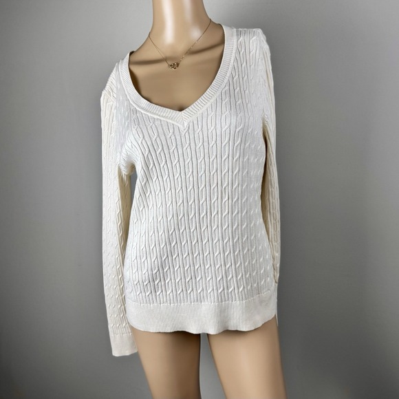 Talbots Sweaters - Talbots Petite Size Large 100%‎ Pima Cotton Sweater Ivory V-Neck Lightweight